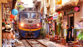 Hanoi Train Street in the evening